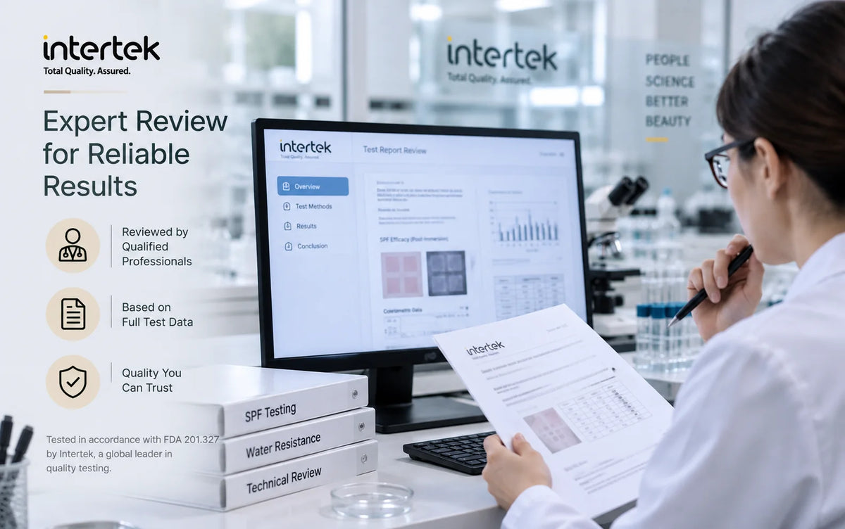 Technical review and supervisor sign-off in the Intertek sunscreen reports