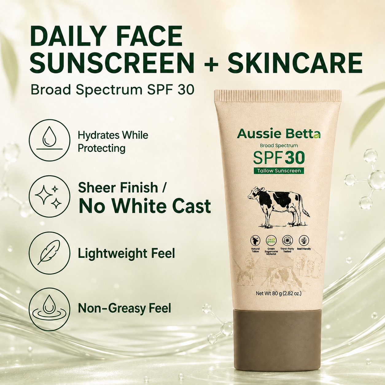 Aussie Betta Broad Spectrum SPF 30 Mineral Tallow Sunscreen for Face