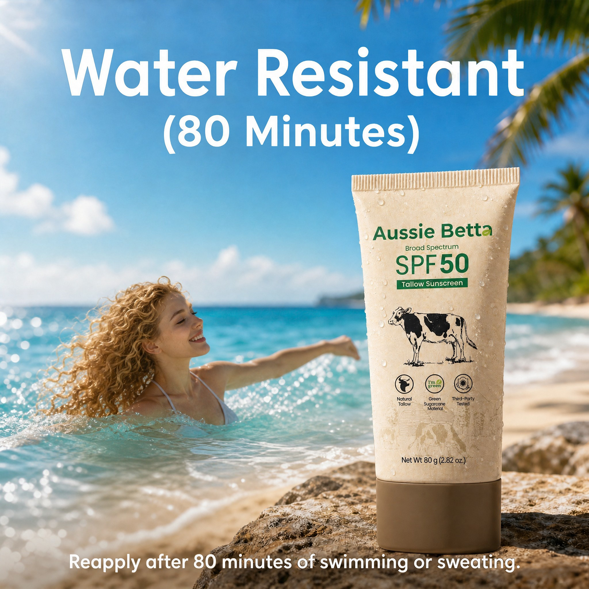 Aussie Betta Broad Spectrum SPF 50 Hybrid Tallow Sunscreen for Face & Body