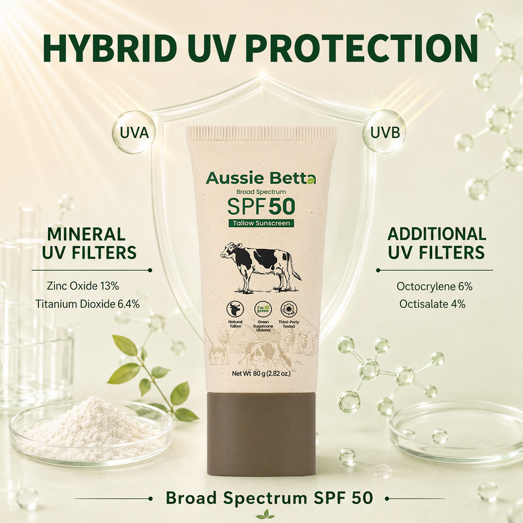 Aussie Betta Broad Spectrum SPF 50 Hybrid Tallow Sunscreen for Face & Body