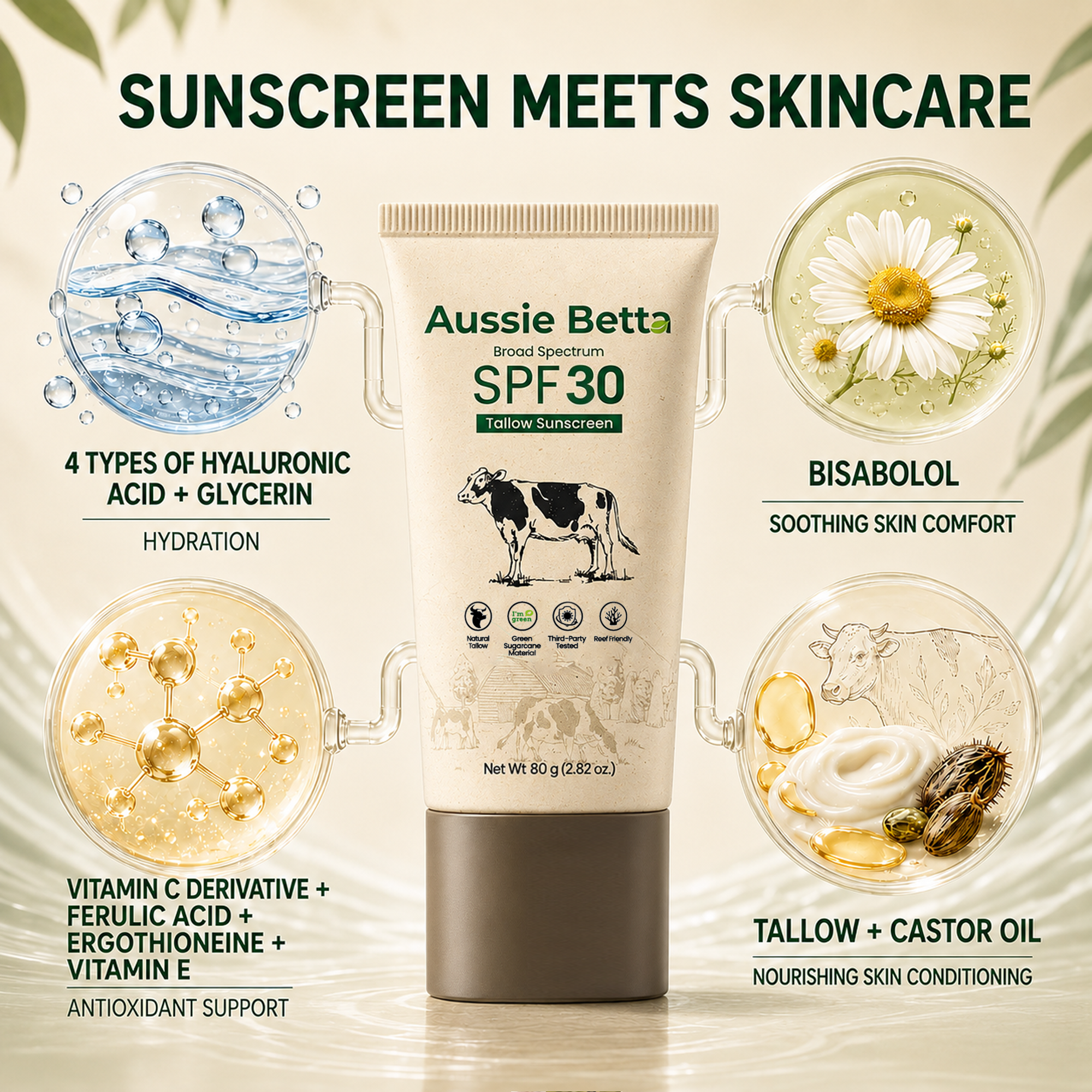 Aussie Betta Broad Spectrum SPF 30 Mineral Tallow Sunscreen for Face