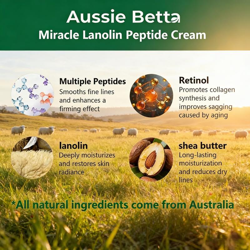 Aussie Betta Miracle Lanolin Peptide Cream- Lanolin Cream for Dry Skin – 5-Peptide Anti-Aging | Australian Made