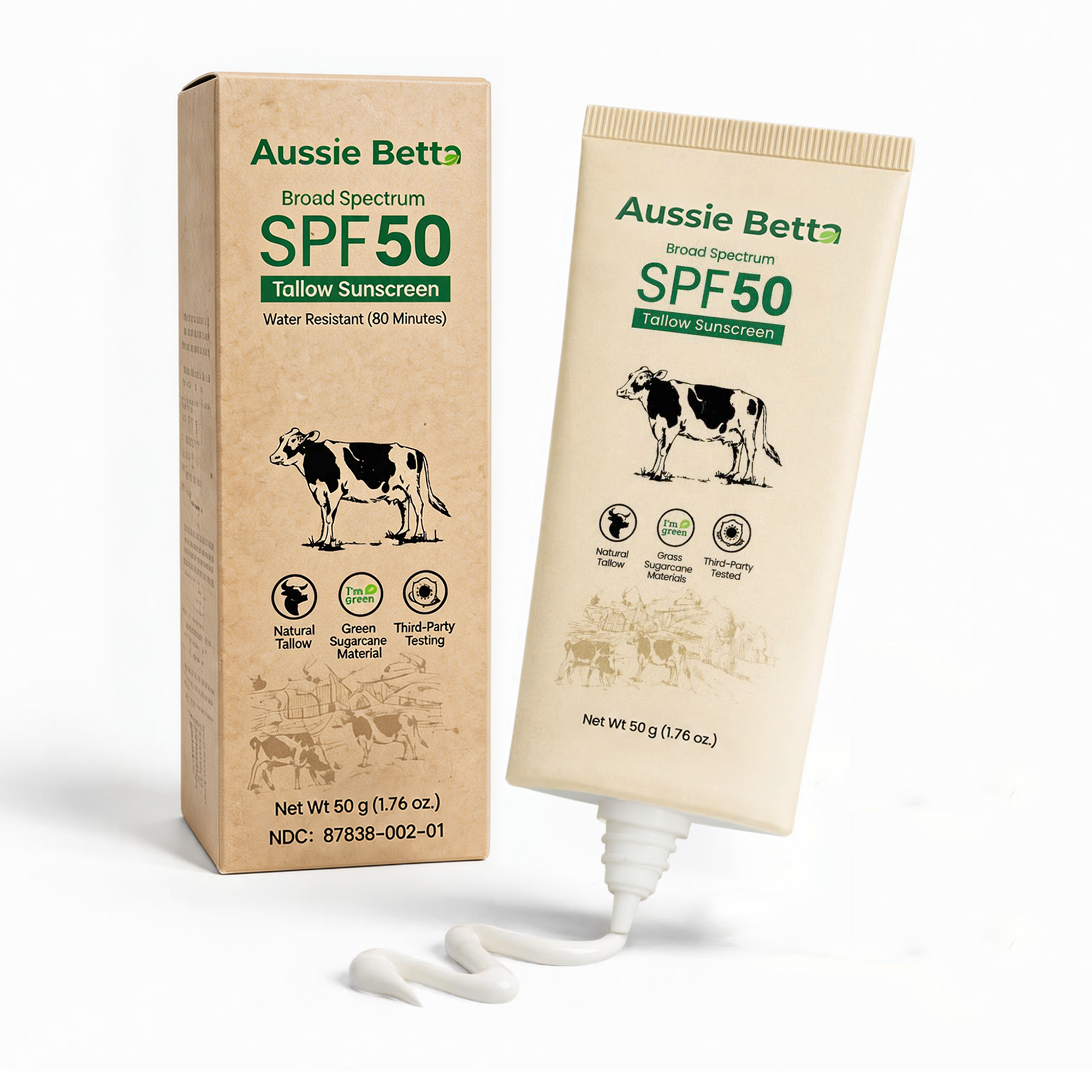Aussie Betta Broad Spectrum SPF 50 Hybrid Tallow Sunscreen for Face & Body